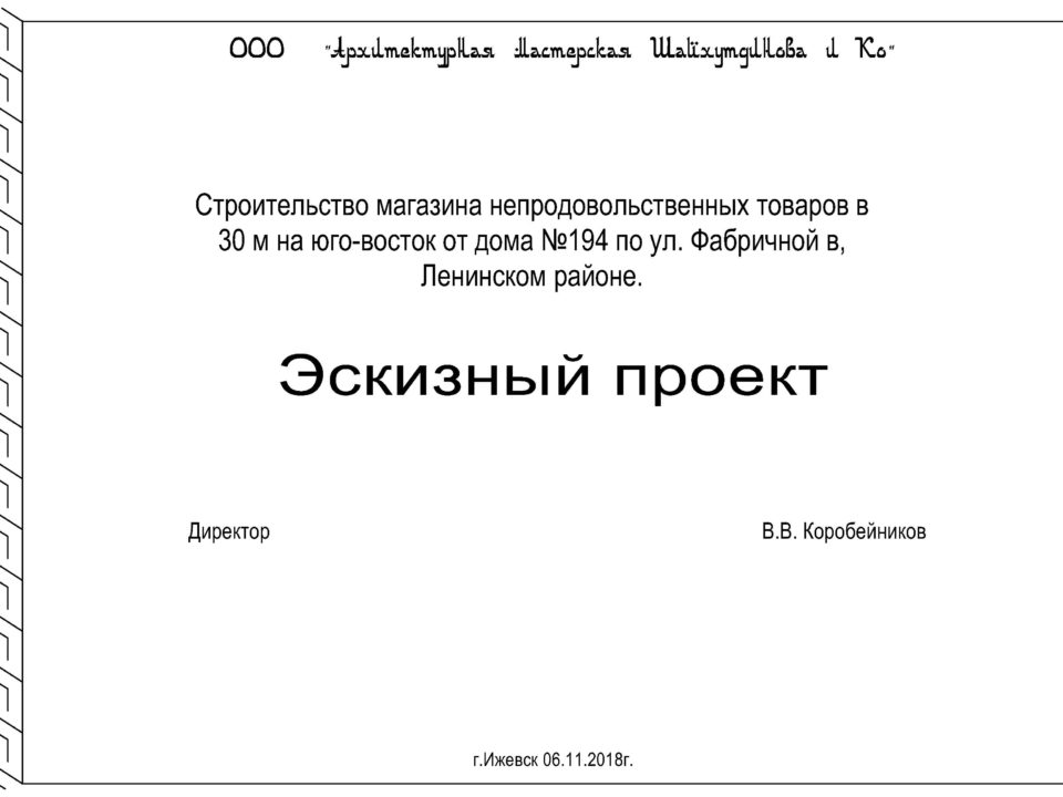 Строительство магазина непродовольственных товаров в 30 м на юго-восток от дома №194 по ул. Фабричной в, Ленинском районе