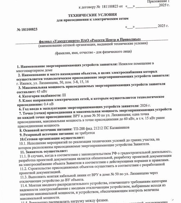 Получены технические условия